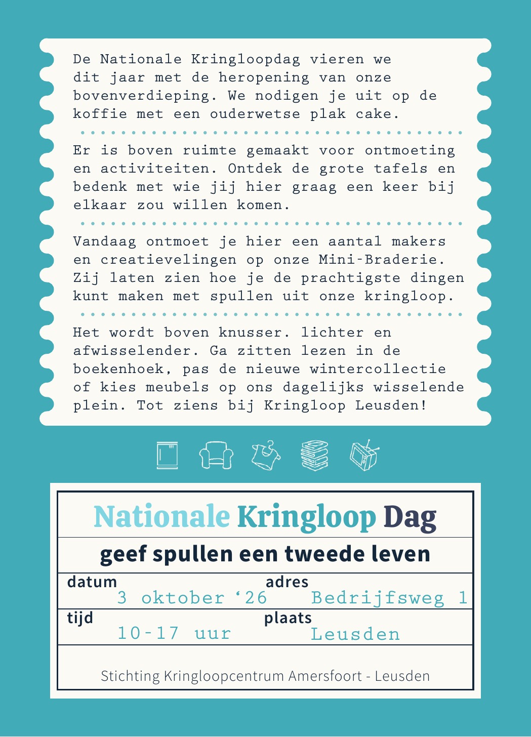 Programma Nationale Kringloopdag bij Kringloop Leusden